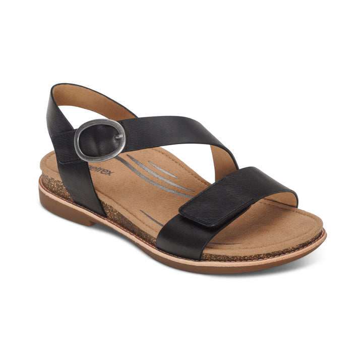 aetrex tamara asymmetrical quarter strap women's | black