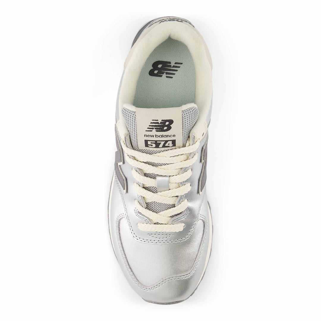 new balance 574 women's | metallic silver/artic grey