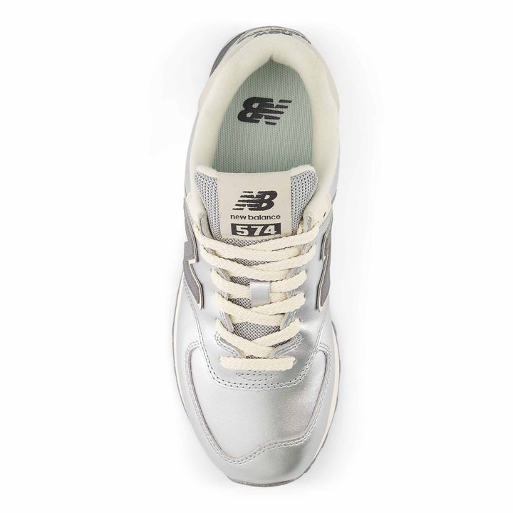 new balance 574 women's | metallic silver/artic grey
