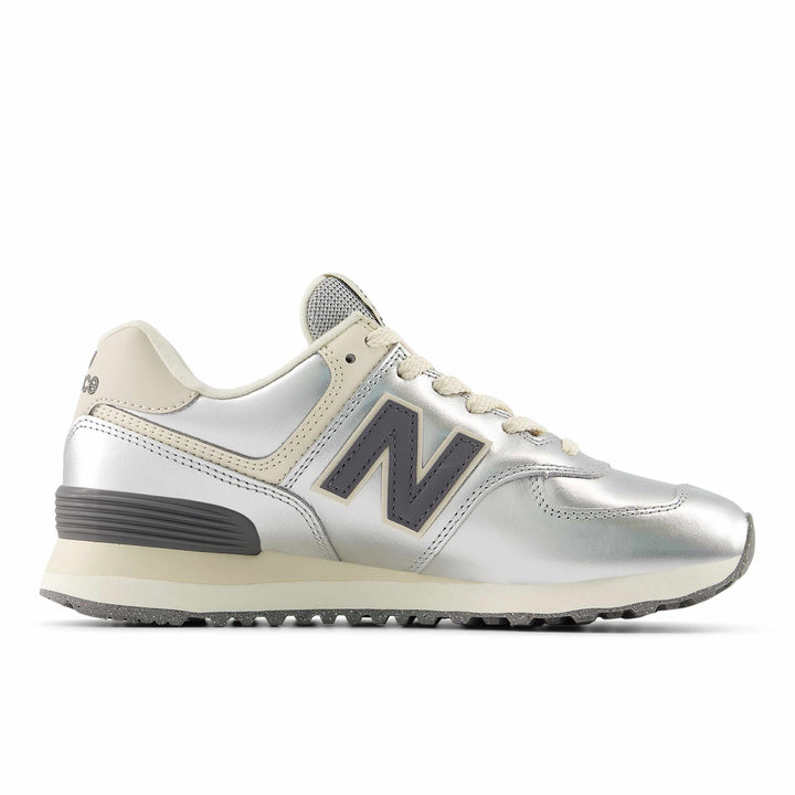 new balance 574 women's | metallic silver/artic grey